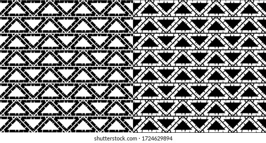 A set of 2 images. Black and white seamless background. Design with manual hatching. Ethnic boho ornament. Seamless background. Vector illustration for web design or print.