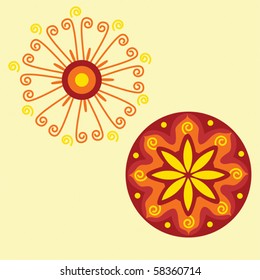 Set of 2 indian native yellow-red colored ornaments/Native indian ornament - mandala.