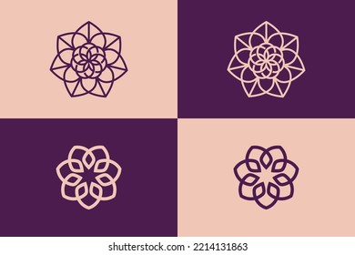 SET 2 diseño intrincado del logo de la mandala floral. Plantilla de logotipo vectorial para marca en cosméticos, floristería, naturaleza, lujo, joyería, spa y más