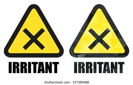 Set of 2 isolated irritant hazard signs - one classic and second in trendy mosaic style