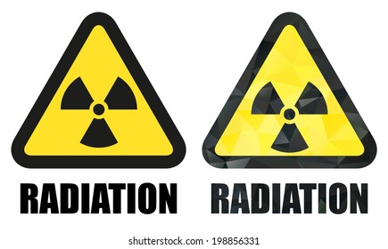 Set of 2 isolated radiation hazard signs - one classic and second in trendy mosaic style