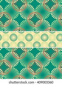 a set of 2 Japanese style flowers seamless patterns in a green, red and ivory color palette
