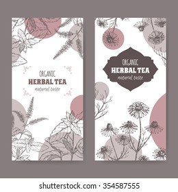 Set of 2 labels for peppermint and chamomile organic herbal tea. Based on hand drawn sketch.
