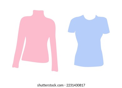 Set of 2 long and short sleeve silhouette Tshirts in trendy bright pink and blue tones. Sticker
