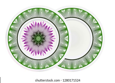 Set of 2 matching decorative plates for interior design. Tribal ethnic ornament with mandala. Home decor vector illustration