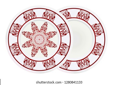 Set of 2 matching decorative plates for interior design. Tribal ethnic ornament with mandala. Home decor vector illustration