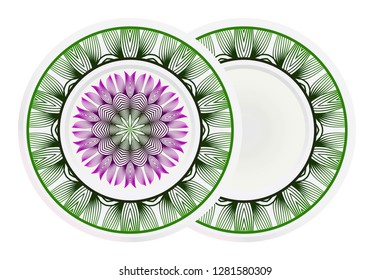 Set of 2 matching decorative plates for interior design. Tribal ethnic ornament with mandala. Home decor vector illustration