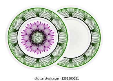 Set of 2 matching decorative plates. Decorative mandala ornament. Vector illustration