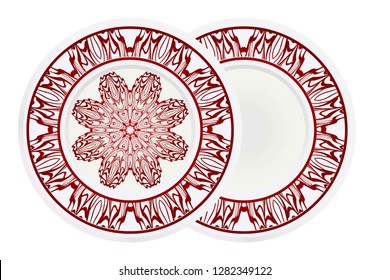 Set of 2 matching decorative plates. Decorative mandala ornament. Vector illustration