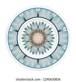 Set of 2 matching decorative plates for interior design. Empty dish, porcelain plate mock up design. Vector illustration. Decorative plates with Mandala ornament patterns. Home decor background
