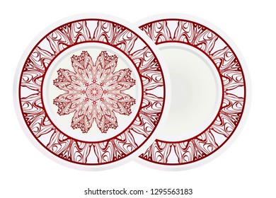 Set of 2 matching decorative plates. Decorative mandala ornament. Vector illustration