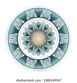 Set of 2 matching decorative plates for interior design. Empty dish, porcelain plate mock up design. Vector illustration. Decorative plates with Mandala ornament patterns. Home decor background