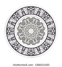 Set of 2 matching decorative plates for interior design. Empty dish, porcelain plate mock up design. Vector illustration. Decorative plates with Mandala ornament patterns. Home decor background