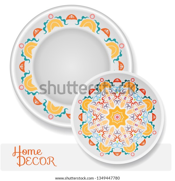 Set 2 Matching Decorative Plates Interior Stock Vector Royalty