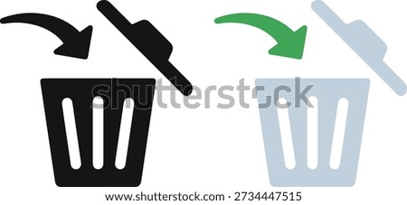 Set of 2 minimalist trash bin icons with arrow for file deletion and digital waste management interface design