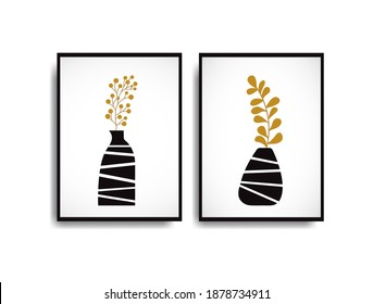 A set of 2 modern art styles, minimalist floral designs. Modern Scandinavian botanical design, for Creative Templates, Banners, Posters, Covers and Brochures. Vector illustration