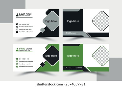 Set of 2 modern business card print templates, double-sided business card design template, Creative and clean corporate business card template, Luxury and elegant business card design template