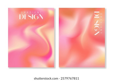 Set of 2 modern cover templates with gradient soft waves in red, pink and yellow. For brochures, booklets, catalogs, branding, social media and more. Vector, for web and print.