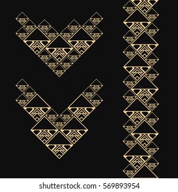 Set of 2 necklaces and 1 seamless border in american indian style. Embroidery ornament. Textile geo prints. Navajo design