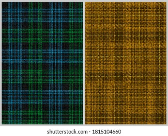 Conjunto de 2 patrones ornamentales de tartán oscuro, raggeo antiguo, para el patrón textil con hilos perdidos