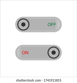 Juego de 2 botones de encendido de estilo deslizador On Off con fondo gris, Los botones Off están encerrados en círculo rojo y los botones on en círculo verde,