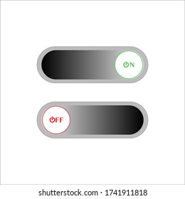 Set of 2 On Off slider style power buttons with grey background, The Off buttons are enclosed in red circle and the on buttons in green circle,