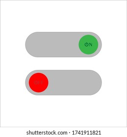 Set of 2 On Off slider style power buttons with grey background, The Off buttons are enclosed in red circle and the on buttons in green circle,