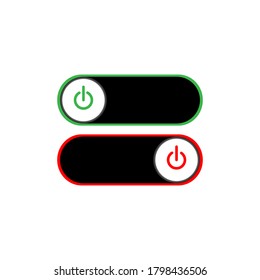 Set of 2 On Off slider style power buttons with red and green trim black background, The Off buttons are enclosed in red circle and the on buttons in green circle,