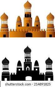Set from 2 oriental style palaces black silhouette and colored palace