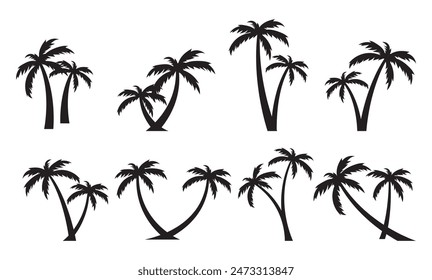 set of 2 palm tree silhouette vector collection vector illustration