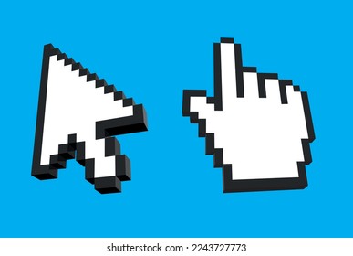 Set of 2 pixel cursors. Mouse arrow pointer. Cursor mouse icon Vector eps10.