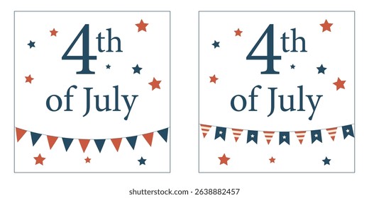 Set of 2 postcards for July 4th. Banners or posters for the international holiday on a transparent background.