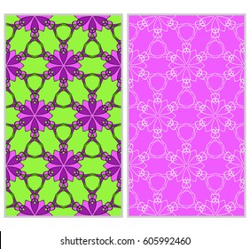 set of 2 romantic geometric floral seamless pattern. Vector illustration. For modern interior design, fashion textile print, wallpaper, decor panel