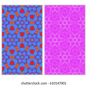 set of 2 romantic geometric floral seamless pattern. Vector illustration. For modern interior design, fashion textile print, wallpaper, decor panel