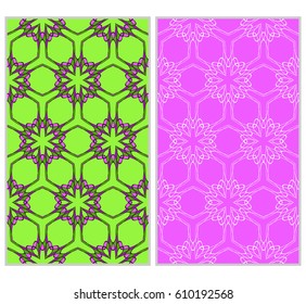 set of 2 romantic geometric floral seamless pattern. Vector illustration. For modern interior design, fashion textile print, wallpaper, decor panel