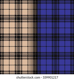 Set of 2 Seamless Coarse Checkered Plaid Fabric Pattern Texture. Vector background