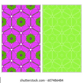 Set of 2 seamless floral pattern with hand drawn texture. Ornament for interior design, greeting cards, birthday or wedding invitations, fabric print. Ethnic background in arabian style.