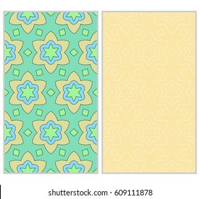Set of 2 seamless floral pattern with hand drawn texture. Ornament for interior design, greeting cards, birthday or wedding invitations, fabric print. Ethnic background in arabian style.