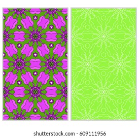 Set of 2 seamless floral pattern with hand drawn texture. Ornament for interior design, greeting cards, birthday or wedding invitations, fabric print. Ethnic background in arabian style.