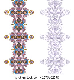 Set of 2 seamless ornate lace borders with repeating texture. Tribal ethnic decorative frame ornament, vector geometric floral patterns collection