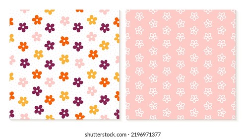 Set of 2 seamless patterns with colorful flowers.