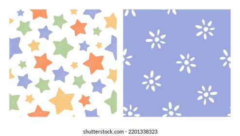 Se compone de 2 estampados impecables con estrellas coloridas y flores blancas.