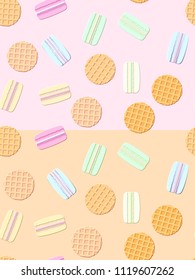 Set of the 2 seamless patterns of the wafers and macaroons