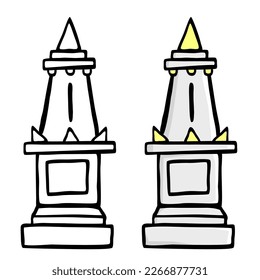 set 2 simple dibujo a mano doodle, tugu yogyakarta o monumento, aislado en blanco 

