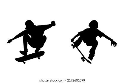 Set of 2 skateboarder silhouette. Skater vector illustration.