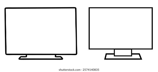 Set of 2 smart tv Silhouette vector illustration. Modern television with black and white. Tv monitor icon.