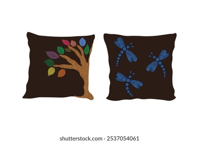 Set of 2 square throw pillow covers, stylish vector illustration for home decor