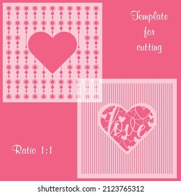 Set of 2 stencils. Collection of hearts. Template for laser, plotter cutting.  Valentine's day design. For creating backgrounds, cards. Design element for holidays. Love theme. 