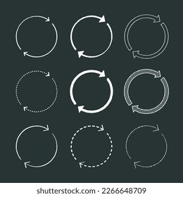 Conjunto de 2 flechas de pasos en forma de rotación, proceso, circulación, repetición, pasos, sincronización y ciclo