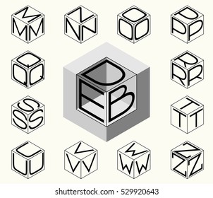Set 2 template of the letters inscribed in the three sides of the cube, hexagon. To create monograms, logos and emblems.